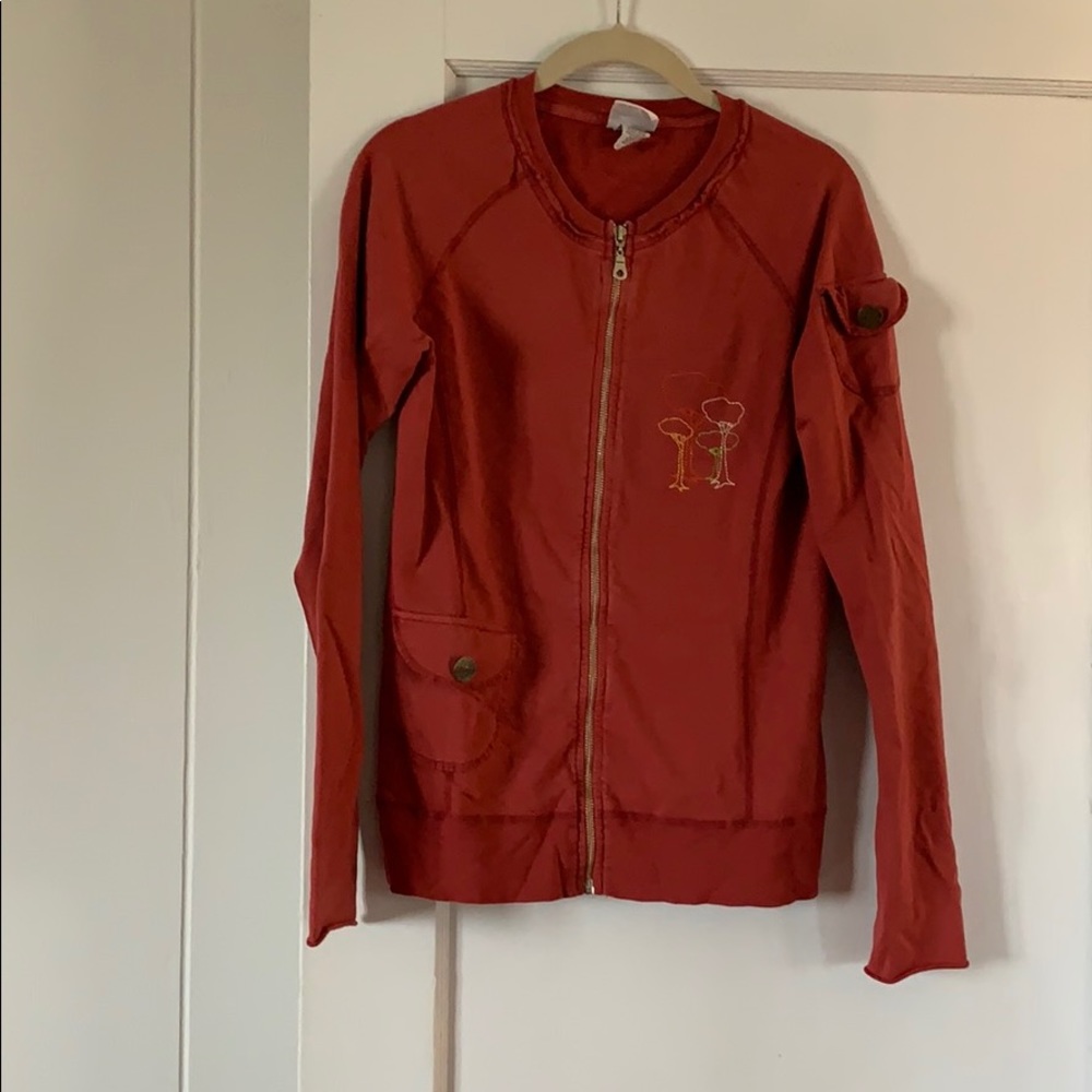 Zip up cardigan with forest of trees on back